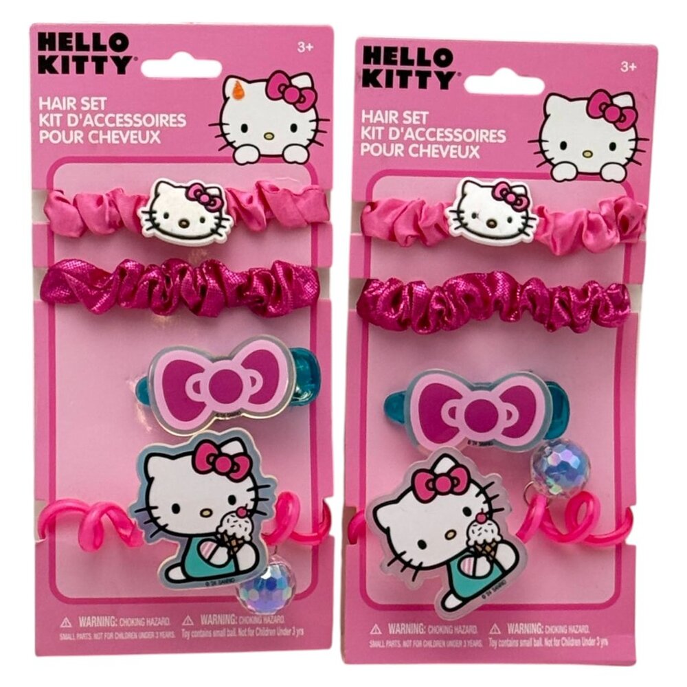 Hello Kitty Hair Set Lot 2 Hair Ties and Clips New
